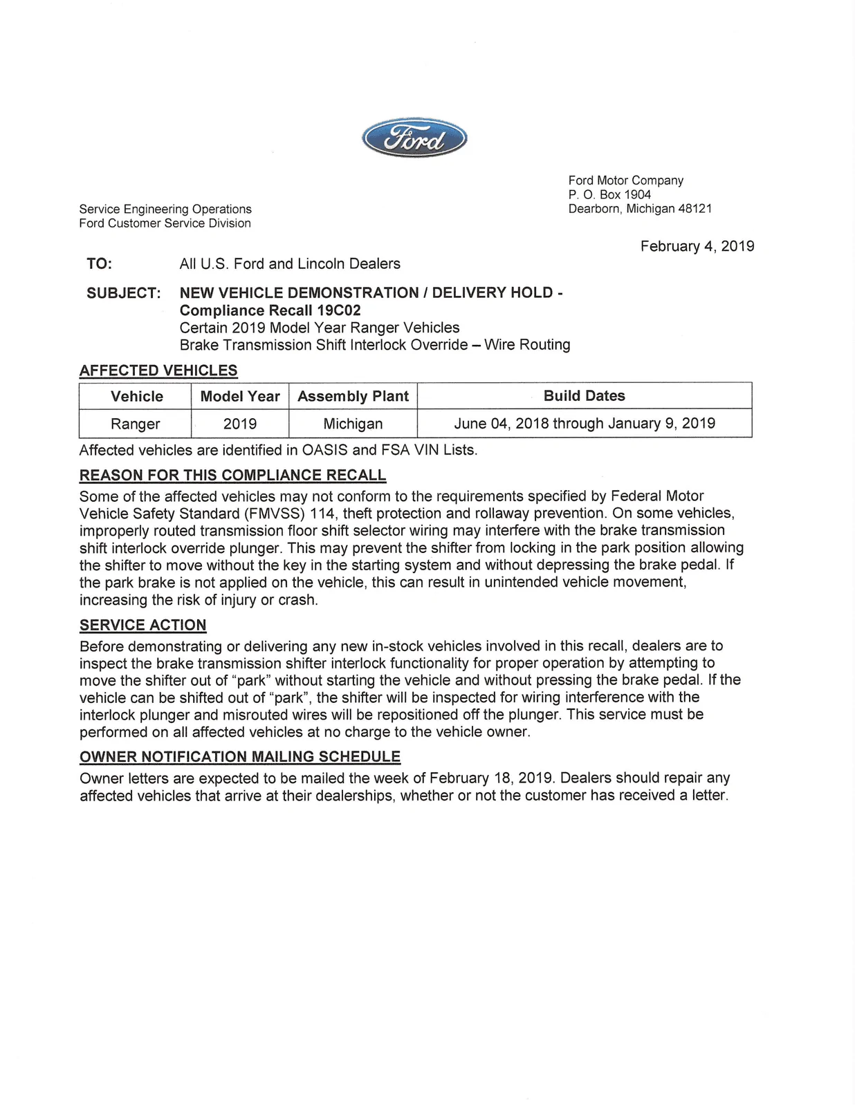 Ford_Demonstration & Delivery Hold_2019 Ranger_2019-02-04_Redacted.webp